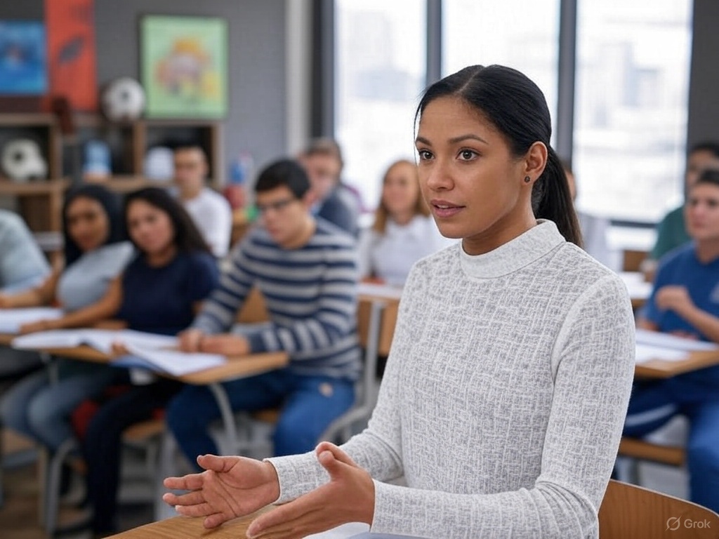 Intervenante devant une classe (générée par IA)